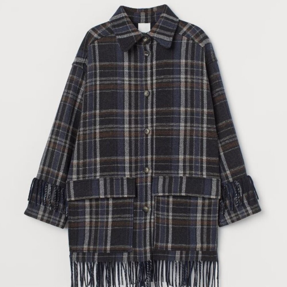Wool Blend Fringed Shirt Jacket